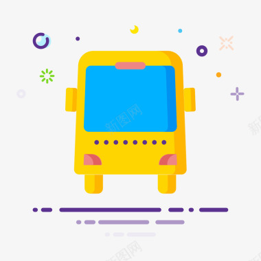 蓝色图标黄色圆角公交车元素矢量图图标图标