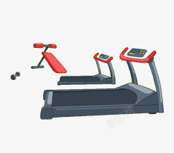 手绘健身房跑步机素材