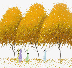 创意金黄色树木插画素材