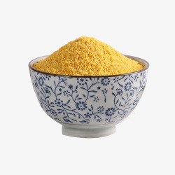 青花瓷碗装有机小米实物素材