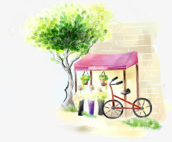 手绘韩式插画自行车素材