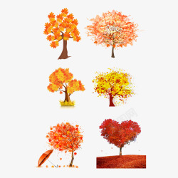 秋色手绘彩色树木素材