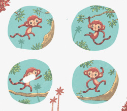 彩色猴子插画素材