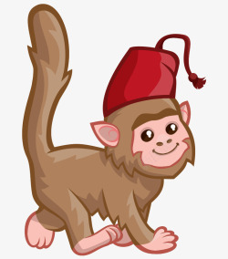 卡通手绘戴帽子可爱猴子素材