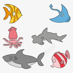 手绘海洋动物矢量图素材
