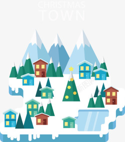 圣诞节美丽冰山小镇矢量图素材