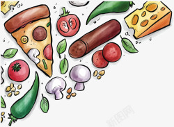 水彩手绘披萨原料矢量图素材