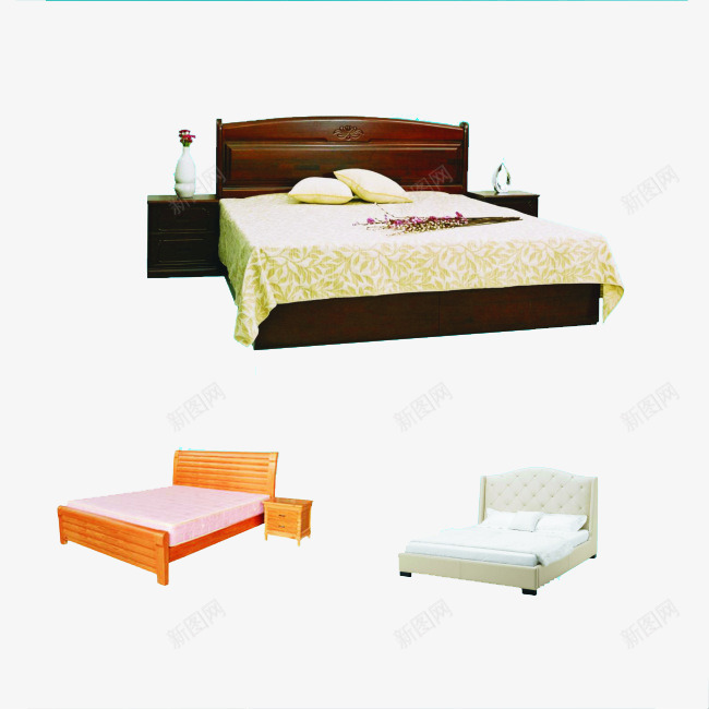 三组不同样式的床png免抠素材_88icon https://88icon.com 三组 产品实物 双人床 床