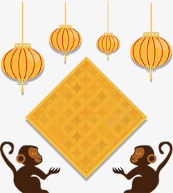 手绘猴子灯笼素材