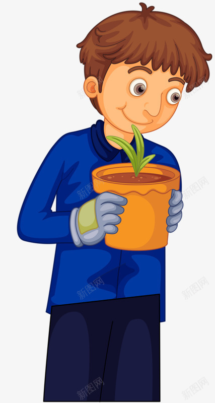 男孩种盆景png免抠素材_88icon https://88icon.com 手绘 植物 男孩 盆景 花盆