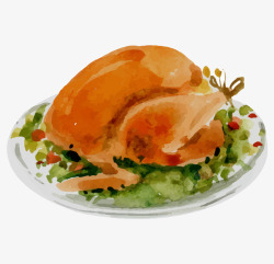 水彩烤鸭水彩卡通彩色金黄烤鸭食物矢量图高清图片