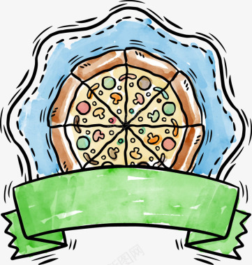 水彩披萨飘带图标矢量图图标