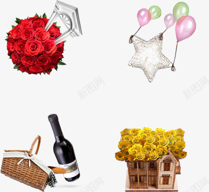 玫瑰花气球红酒图标图标