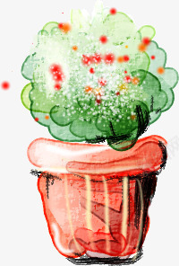 唯美红色手绘花盆植物png免抠素材_88icon https://88icon.com 植物 红色 花盆