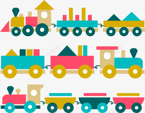 儿童玩具素材彩色几何小火车图标图标
