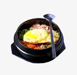 韩式石锅荷包蛋美味拌饭素材