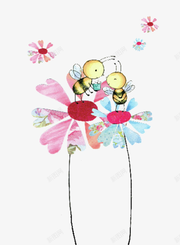 卡通儿童采蜜小蜜蜂图案png免抠素材_88icon https://88icon.com 卡通手绘 小花朵 小蜜蜂 采蜜