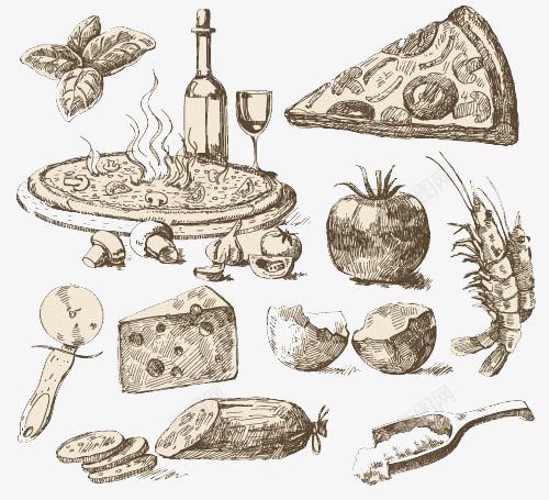 外国美食png免抠素材_88icon https://88icon.com 各国美食 外国美食 奶酪 手绘 披萨 插画 火腿 餐饮美食