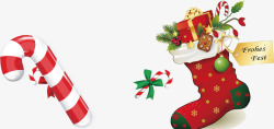 圣诞红色糖棍袜子礼物图案素材