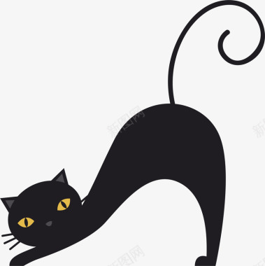 伸腰伸懒腰的黑猫矢量图图标图标