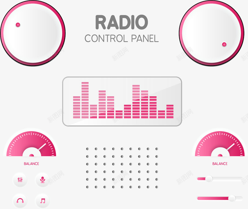 粉色录音机界面png免抠素材_88icon https://88icon.com 声波 广播 录音机 界面设计 矢量素材 粉色 调音台 调音台图标 调音台音效图 音效调节图