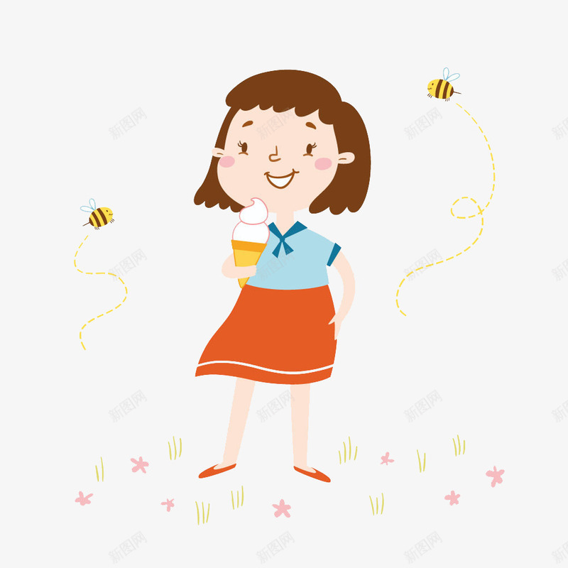 吃冰淇淋的小女孩png免抠素材_88icon https://88icon.com 冰淇淋 卡通插画 小女孩 蜜蜂