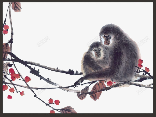 猴子水墨画画作png免抠素材_88icon https://88icon.com 可爱猴子 水墨画 猴子 画作