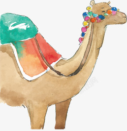 水彩手绘沙漠骆驼矢量图素材