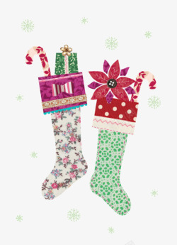 卡通圣诞花袜子装饰素材