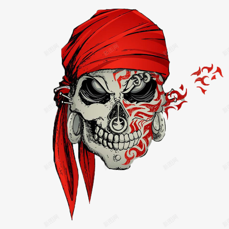 恐怖骷髅头png免抠素材_88icon https://88icon.com 可怕 红色头巾 网页设计 网页设计素材 骷髅头