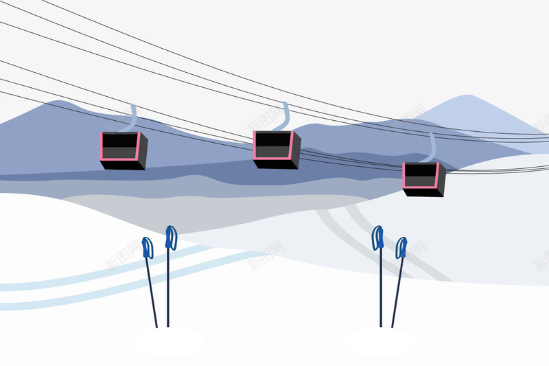 雪山电缆矢量图ai免抠素材_88icon https://88icon.com 免扣png素材 免费png素材 滑雪车 缆车 观光车 雪山 矢量图
