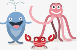 鲸鱼章鱼螃蟹卡通透明插画栏花矢量图素材