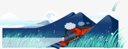 手绘风景山中的火车素材