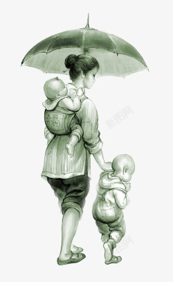 打伞的母亲素材