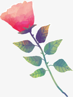 手绘一支红玫瑰花素材