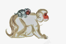 水墨手绘艺术猴子插画素材