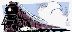 漫画中的海手绘漫画行驶中的蒸汽火车高清图片