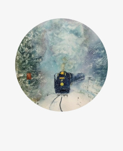 雪中火车雪中行驶的火车插画高清图片