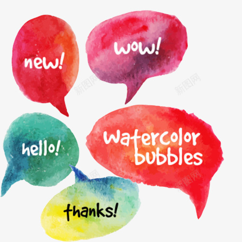对话气泡彩色片psd免抠素材_88icon https://88icon.com 可爱设计 对话框 彩色 气泡框 水彩画 英文