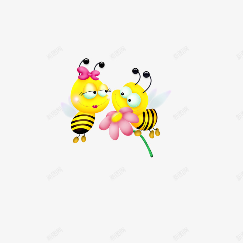 两只小蜜蜂png免抠素材_88icon https://88icon.com 头花 小花朵 小蜜蜂 黄色 黑色