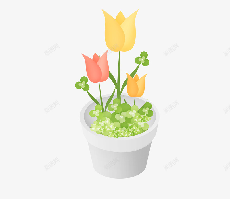 卡通花卉花盆png免抠素材_88icon https://88icon.com PNG 卡通 小清新 花卉 花盆 黄色