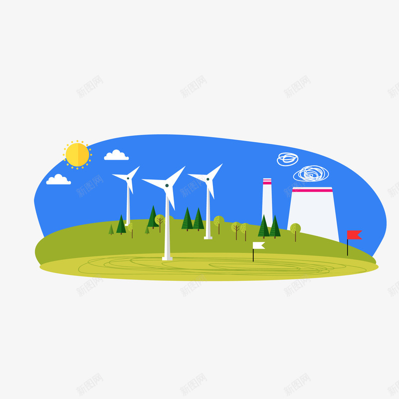 卡通发电工厂风景矢量图ai免抠素材_88icon https://88icon.com 卡通 发电 工厂 扁平化 风景设计 风车 矢量图