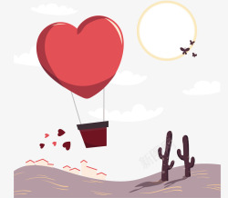 沙漠中的爱心热气球矢量图素材
