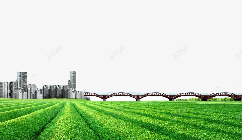 高楼与茶田png免抠素材_88icon https://88icon.com 大桥 绿油油 绿茶田 茶田 高楼