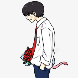 红色玫瑰花白衬衫男生素材
