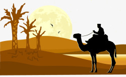 手绘抽象沙漠骆驼图案矢量图素材