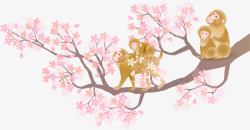 桃花树上的猴子矢量图素材