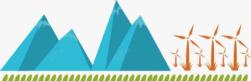 蓝色图标手绘山峰风车图标矢量图图标