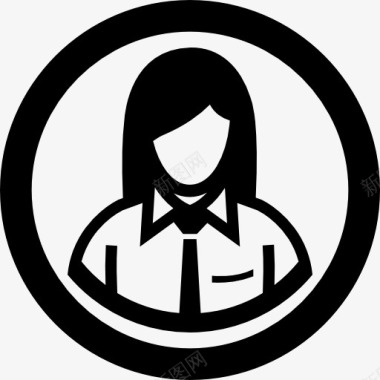 女性用户的衬衫和领带上的圆形按钮图标图标