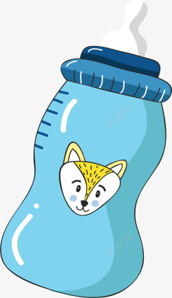 蓝色卡通婴儿奶瓶矢量图素材